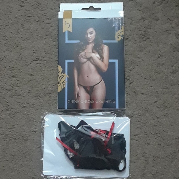 New Baci lingerie black & red lacey G-string M 6-8 - Picture 6 of 8